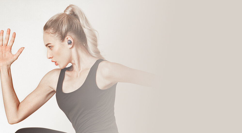 Słuchawki dokanałowe QCY HT01C Granatowy panel dotykowy tryb dźwięku otoczenia