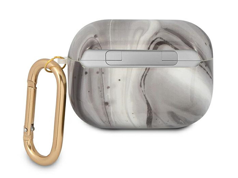 Etui na słuchawki Guess Marble Collection
            tył etui z karabińczykiem na białym tle
            wstrząs bezpieczeństwo trwałość materiał