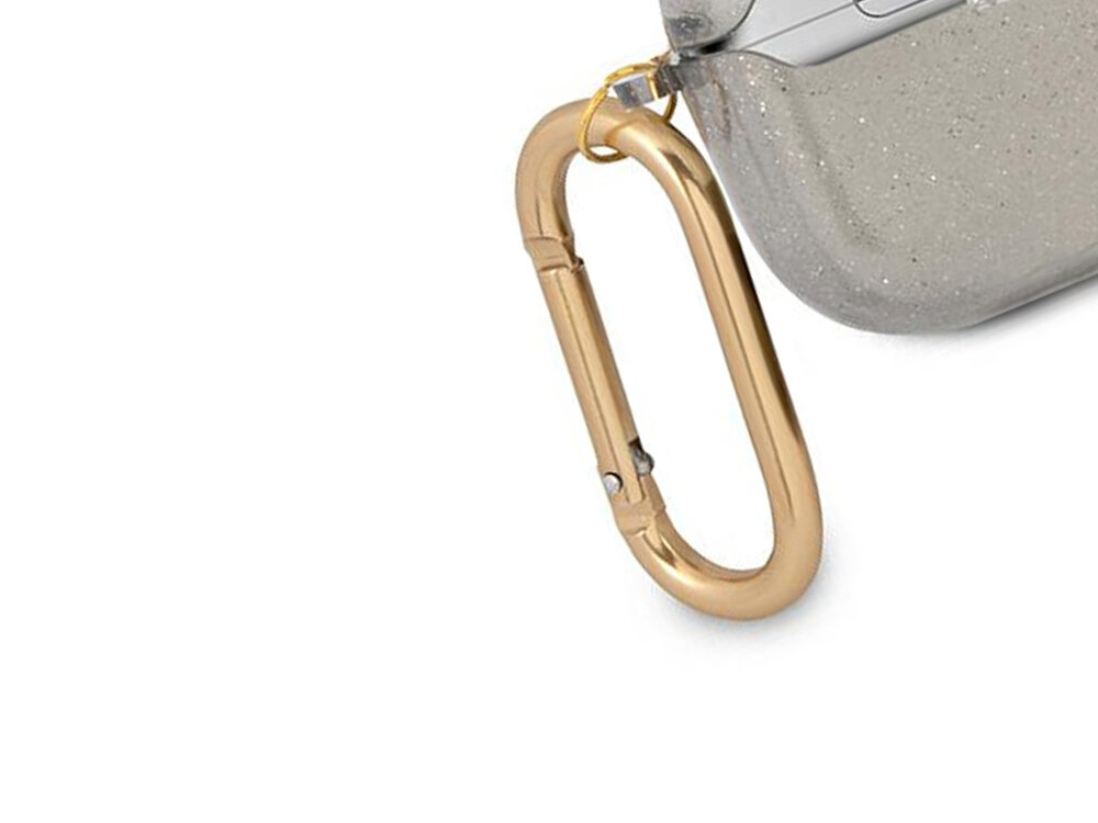 Etui na słuchawki Guess Glitter Collection
            zbliżenie na karabińczyk
            logo marka guess wzór spójność karabińczyk