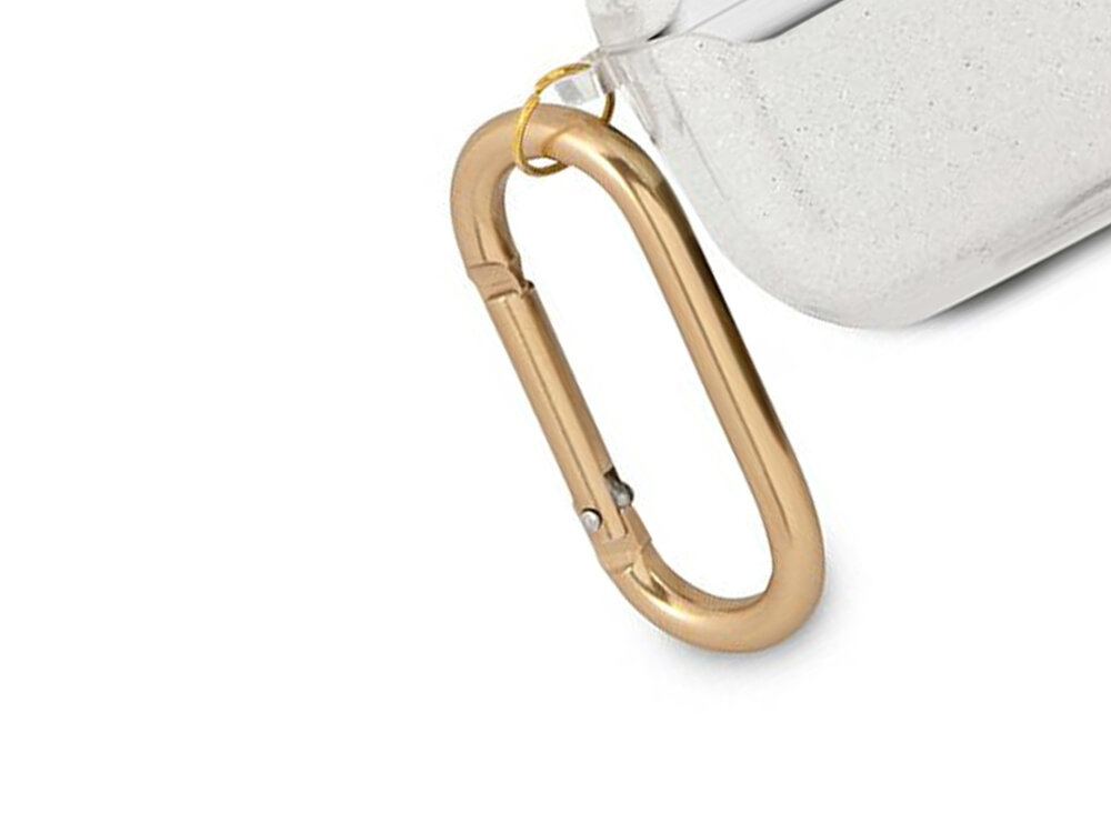 Etui na słuchawki Guess Glitter Collection
            zbliżenie na karabińczyk
            logo marka guess wzór spójność karabińczyk