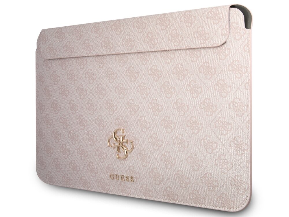GUESS 4G Big Metal Logo Skóra ekologiczna printem 4G złotym logo Guess środowisku biurowym i podczas podróży służbowych - etui pod kątem od przodu