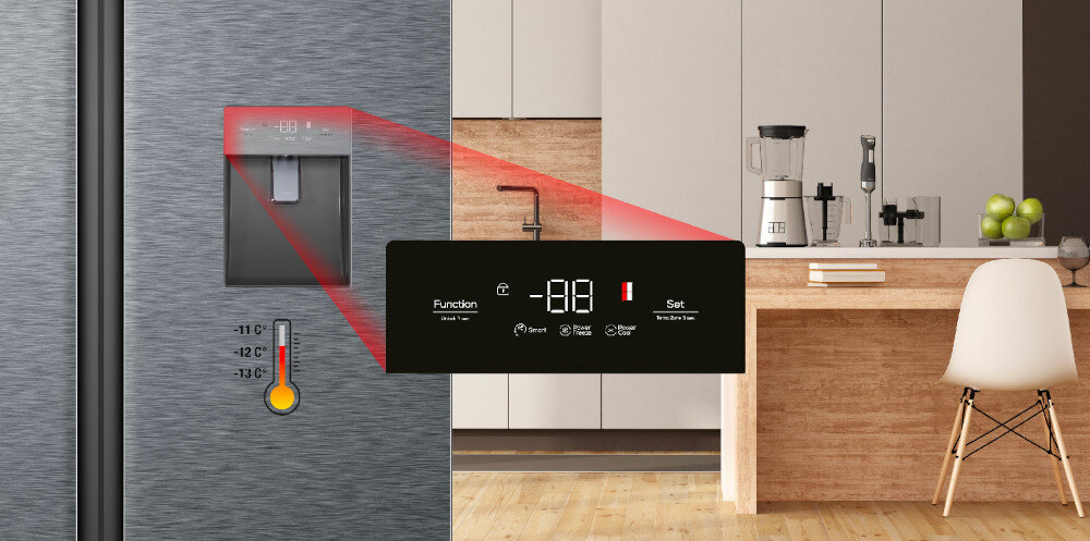 Lodówka TCL RP470CSF0 Nofrost Srebrna wyświetlacz