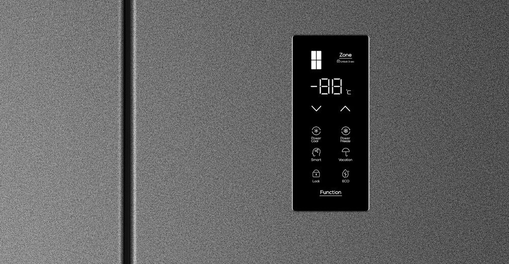 Lodówka TCL RP470CSF0 Nofrost Srebrna wyświetlacz