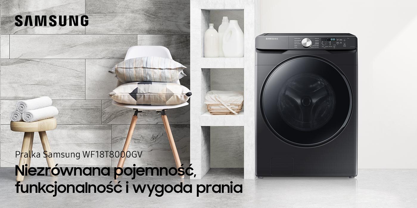 Pralka Samsung to funkcjonalne urządzenie, którego pojemność pozwoli Ci prać rzadziej. Dodatkowo, pralka jest elegancka, stylowa i doskonale dopasuje się do każdego pomieszczenia