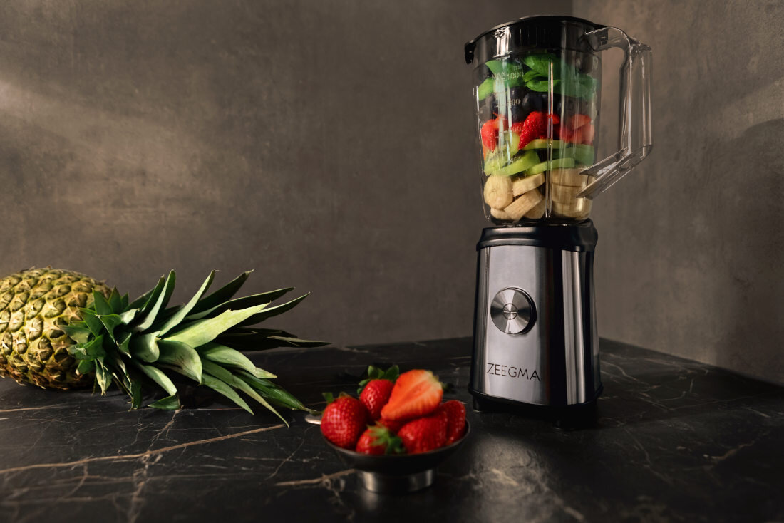 Blender kielichowy ZEEGMA Vitamine 4 noże tnące wykonanie stal nierdzewna gładkie koktajle twarde składniki lód orzechy miksowanie owoce warzywa
