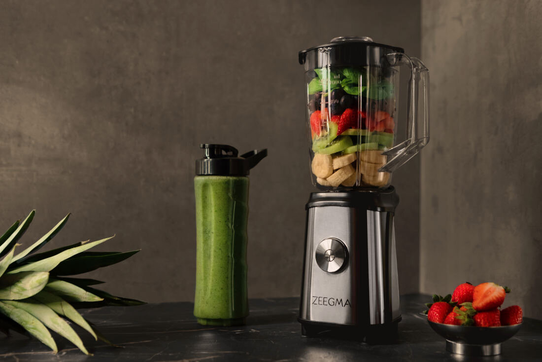 Blender kielichowy ZEEGMA Vitamine dwa bidony Mix&Go pojemność Szczelne zakrętki wygodny kształt koktajle