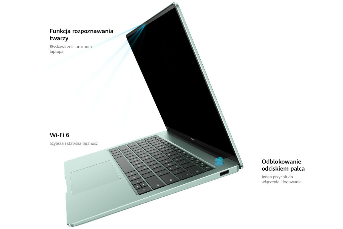 Laptop HUAWEI MateBook 14S czytnik linii papilarnych rozpoznawanie twarzy