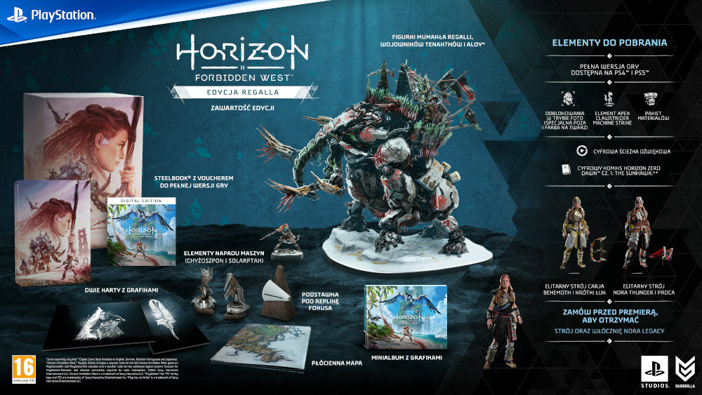 Horizon: Forbidden West Gra sony fabuła aloy mapa kraina zachód pogranicze bronie walka postacie konsola playstation edycja