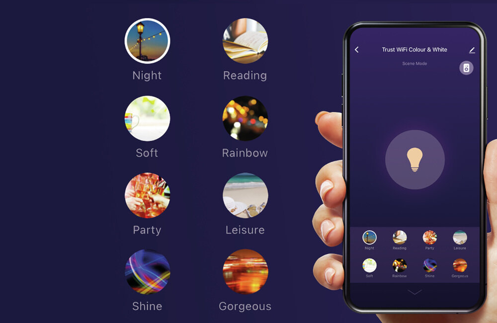 ŻARÓWKA SMART WIFI TRUST RGB 1800-6500K B22 9W 806LM światło temperatura