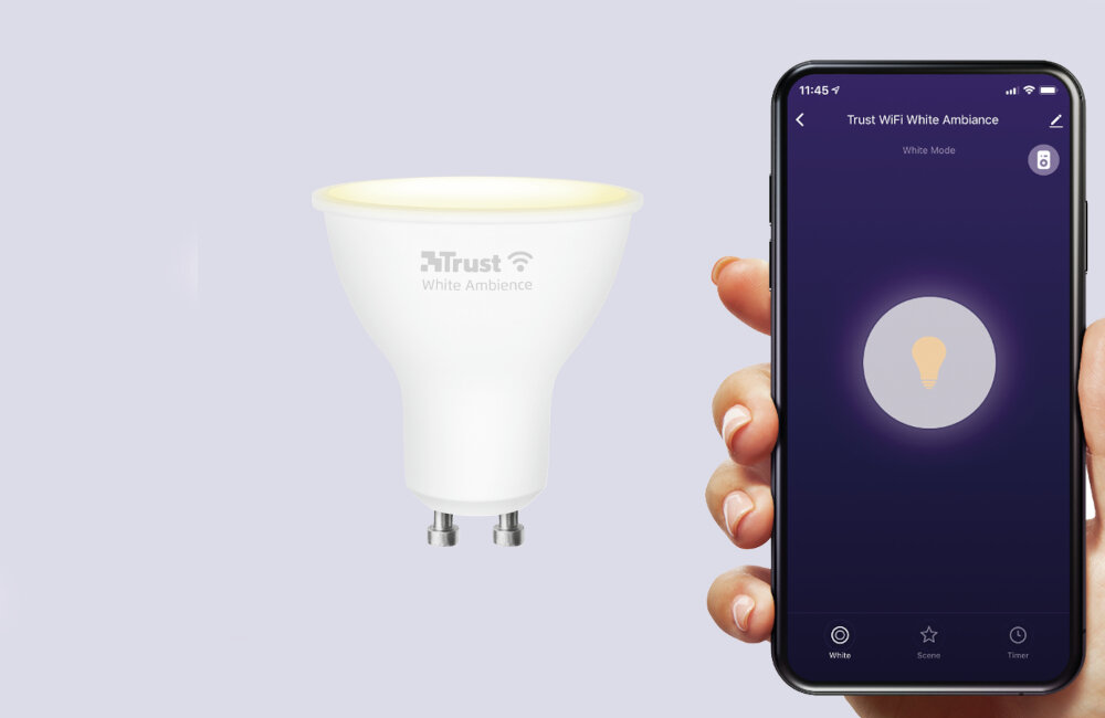 ŻARÓWKA SMART WIFI TRUST BIAŁA 1800-6500K GU10 5W 345LM aplikacja TRUST WIFI