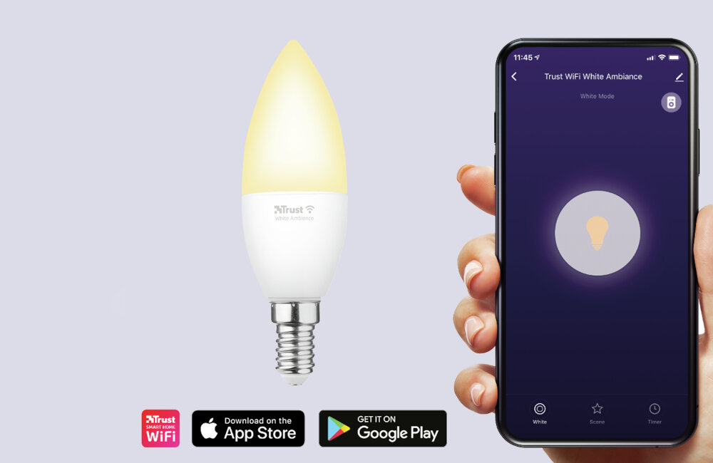 ŻARÓWKA SMART WIFI TRUST BIAŁA 1800-6500K E14 5W 470LM aplikacja sterowanie telefonem