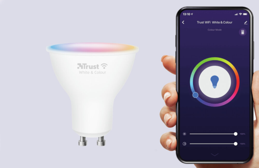 ŻARÓWKA SMART WIFI TRUST RGB 1800-6500K GU-10 5W 345LM (2SZT) aplikacja sterowanie telefonem