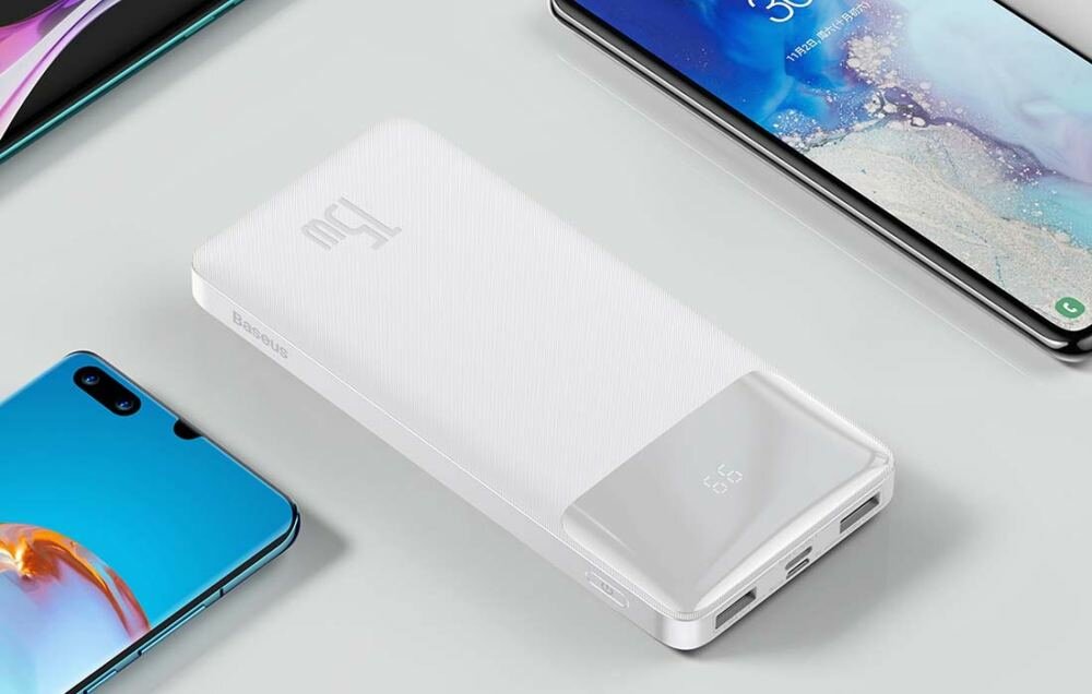 Powerbank BASEUS Bipow PPDML-I02 10000mAh 15W Biały wyswietlacz moc czas pojemnosc