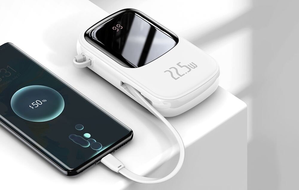Powerbank BASEUS PPQD-H02 QPOW 20000mAh Biały + Kabel Lightning kompaktowy rozmiar forma przewód końcówka lightning