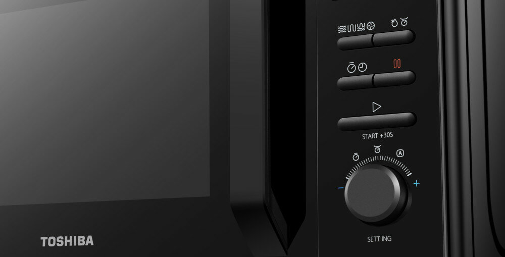 Kuchenka mikrofalowa TOSHIBA MW2-AC25T (BK) sterowanie pokrętło przyciski