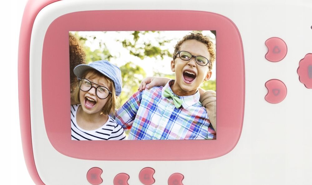 Aparat AGFAPHOTO Realikids Instant Cam zdjęcia obiektyw ekran wizjer ogniskowa przysłona migawka obudowa bateria zasilanie filmy nagrywanie rozdzielczość matryca rozmiar przekątna tryby iso montaż lampa światło przyciski sterowanie menu kontrast jasność balans bieli filtry cmos karta pliki format zapis seria