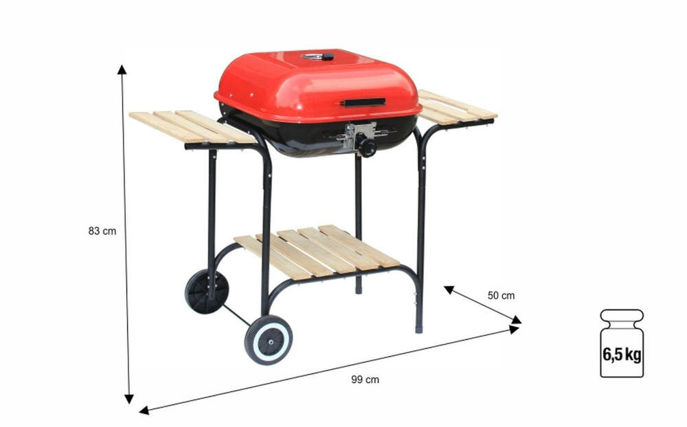 ACTIVA 19524 grill kompaktowe wymiary przechowywanie drewniane półki przestrzeń robocza kółka grillowanie