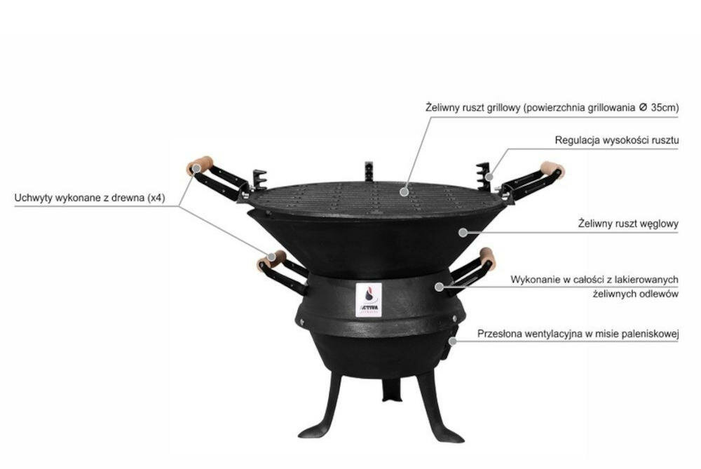 ACTIVA Valencia 10300 grill ruszt żeliwny uchwyty regulacja wysokość przesłona wentylacyjna