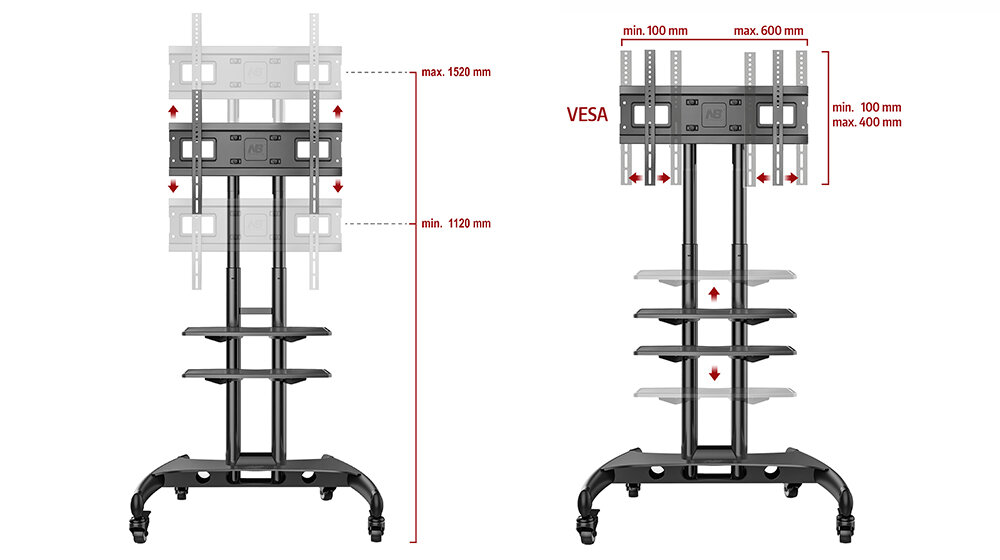 Stojak podłogowy ERGOSOLID AVA1500B do TV 32-70 cali Czarny - wybor zastosowan 