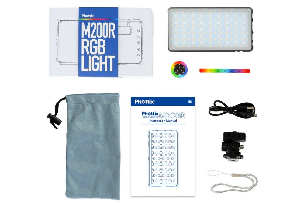 Lampa LED PHOTTIX M200R RGB Light fotografia oświetlenie barwa moc montaż aparat smartfon ładowanie bateria diody oświetlenie 