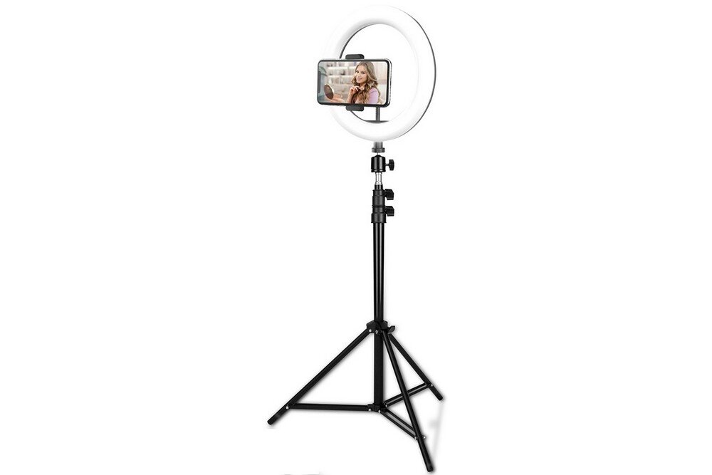 Lampa pierścieniowa MEDIA-TECH Tower Ringlight MT5541 barwa jasność zasilanie bateria montaż aparat zdjęcia filmy obsługa regulacja waga led wymiary