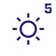 Ikona przedstawia symbol słońca z cyfrą 5 w prawym górnym rogu, w kolorze ciemnoniebieskim.