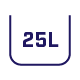 Ikona przedstawia symbol pojemności 25L w kształcie litery U, w kolorze ciemnoniebieskim.