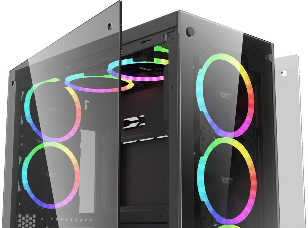 Obudowa DARKFLASH Phantom wygląd konstrukcja szklane panele materiał