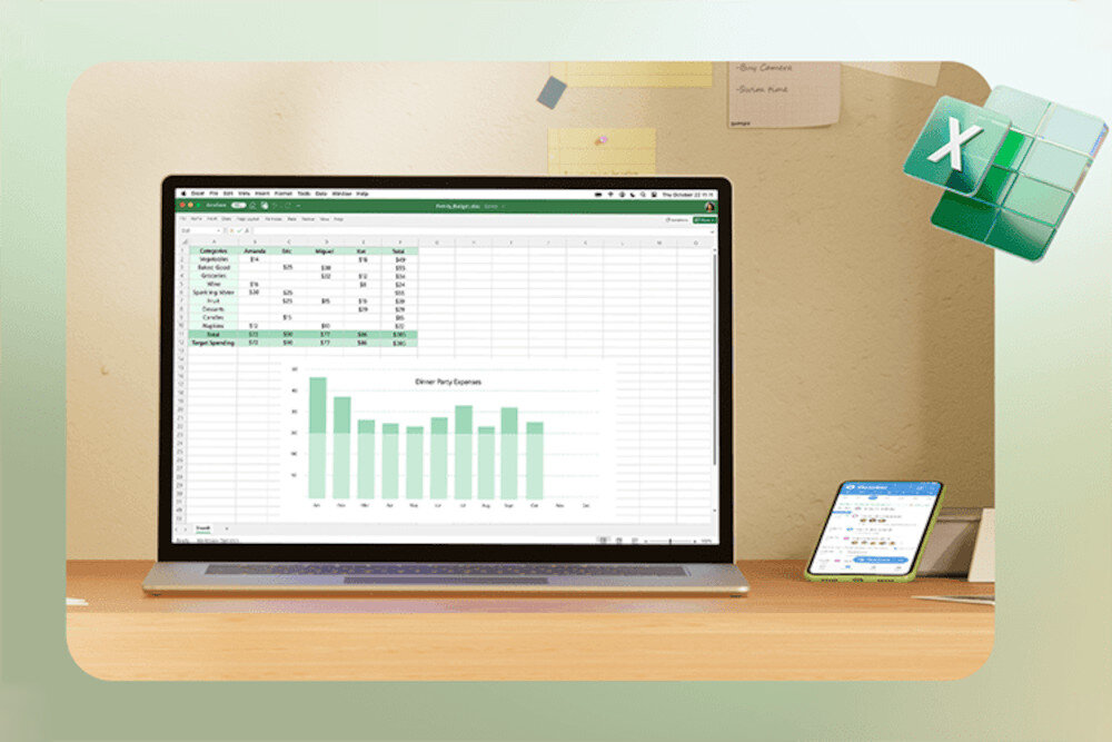 Kod aktywacyjny MICROSOFT 365 Personal - Microsoft Excel na laptopie, z widocznymi funkcjami AI, ułatwiającymi analizę danych w arkuszu kalkulacyjnym.