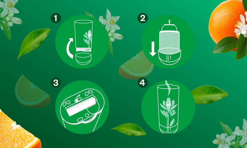 Odświeżacz powietrza AIR WICK Kwitnąca Pomarańcza 250 ml sposób użycia