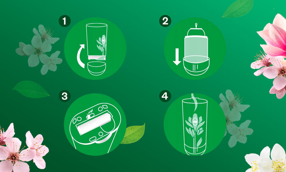 Odświeżacz powietrza AIR WICK Magnolia i Kwiat Wiśni 250 ml sposób użycia