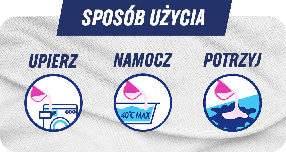 Odplamiacz do prania VANISH Oxi Action Biały 100 ml na białym tle napis sposób użycia upierz namocz potrzyj