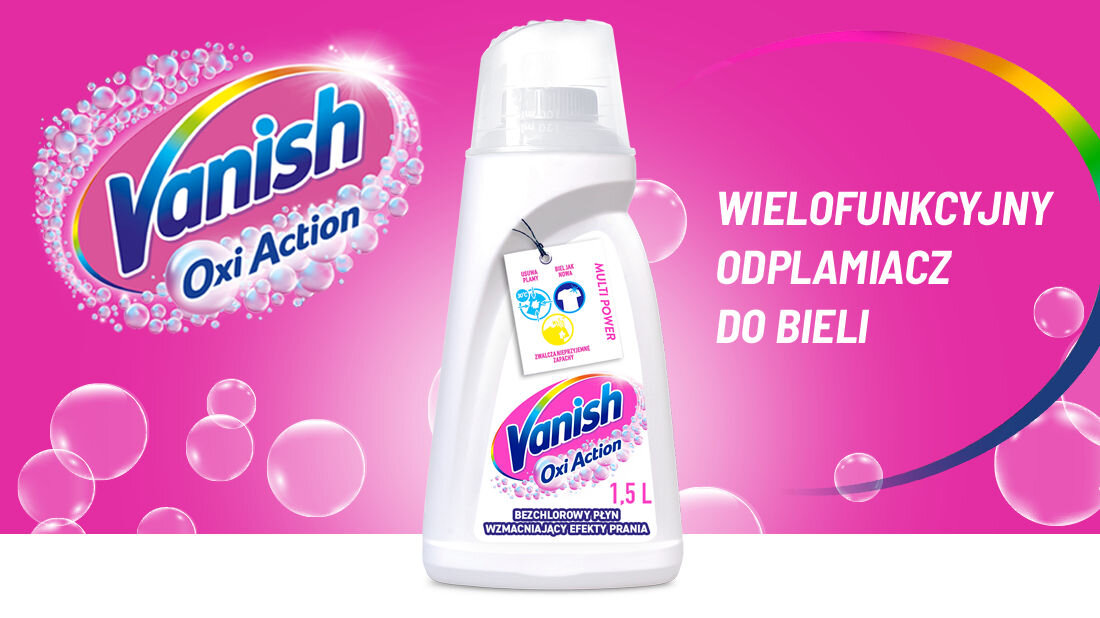 Odplamiacz do prania VANISH Oxi Action Biały 1500 ml krótki cykl niskie temperatury