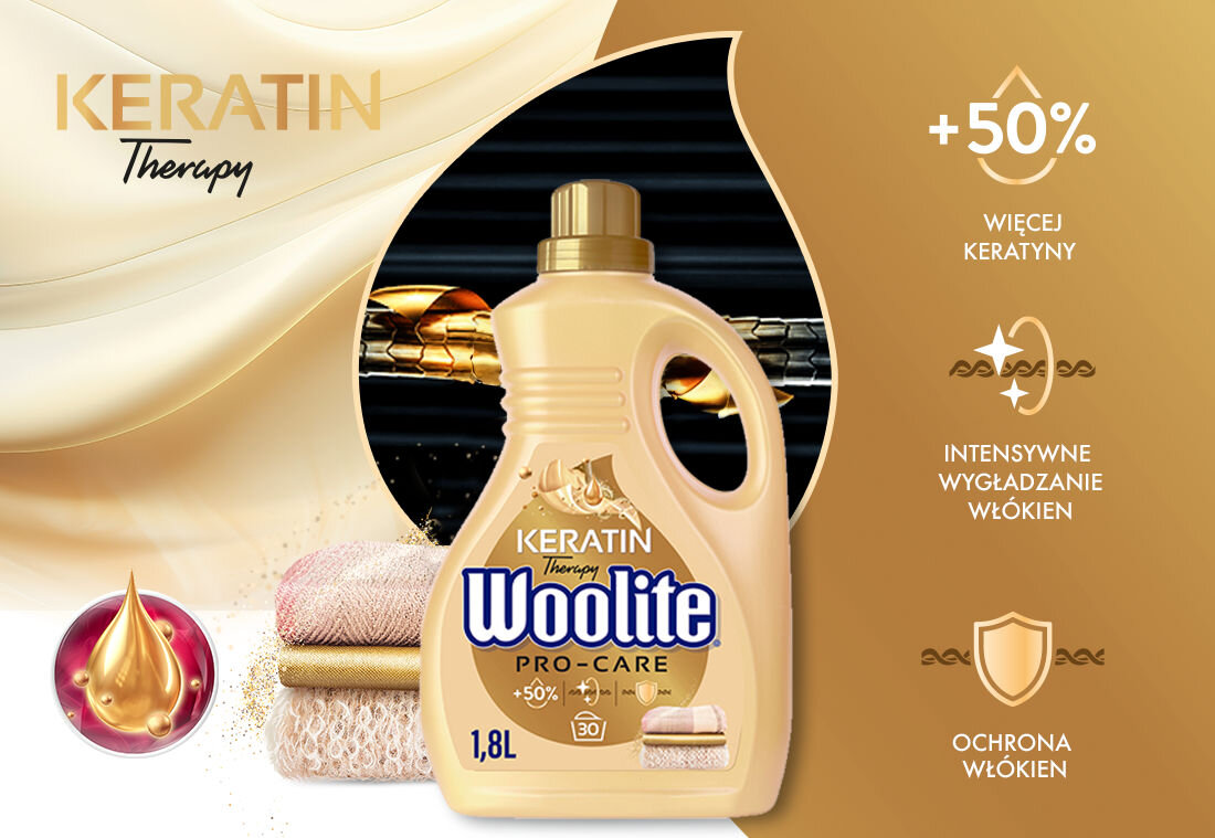Płyn do prania WOOLITE Keratin Therapy keratyna główne cechy