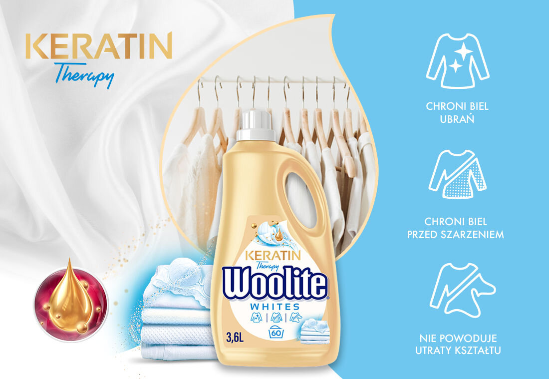 Płyn do prania WOOLITE Keratin Therapy główne cechy