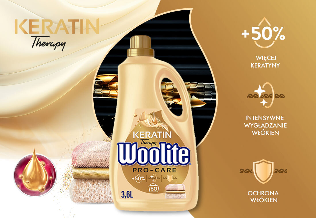Płyn do prania WOOLITE Keratin Therapy keratyna główne cechy