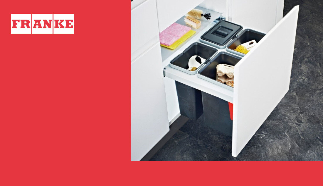 Sortownik odpadów FRANKE Sorter Garbo 60-4121.0200.676 2x12L + 2x8L wygląd design prezentacja wizualizacja dla pełnej wygody