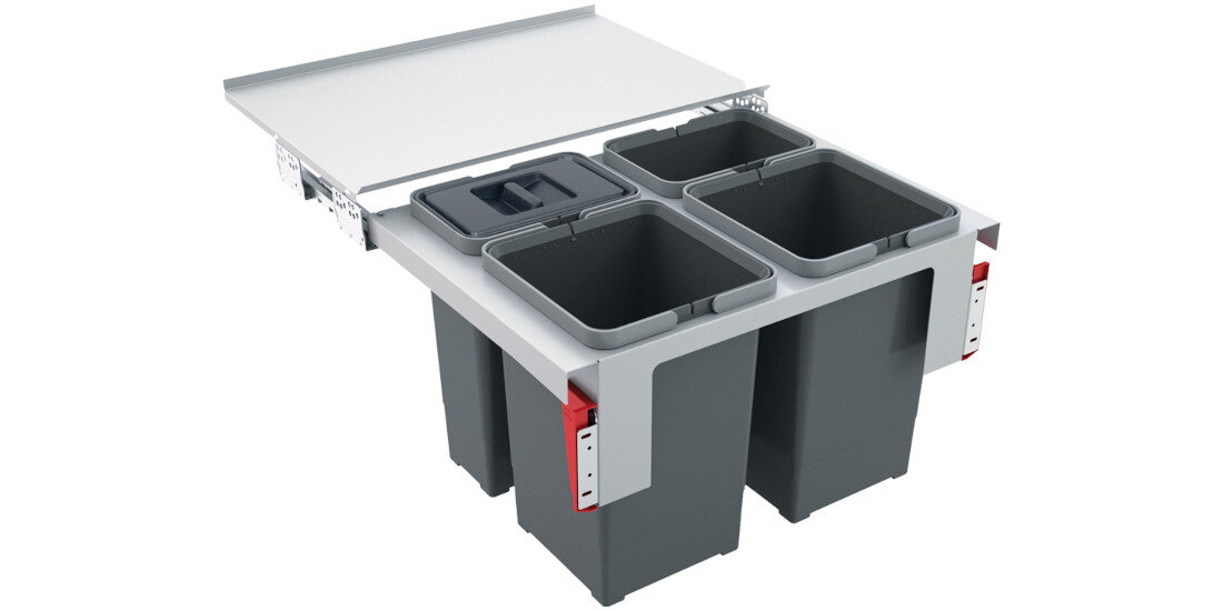 Sortownik odpadów FRANKE Sorter Garbo 60-4121.0200.676 2x12L + 2x8L Duża pojemność wymiary długość szerokość głębokość cztery pojemniki system segregacji potrzeby porządek wygoda komfort