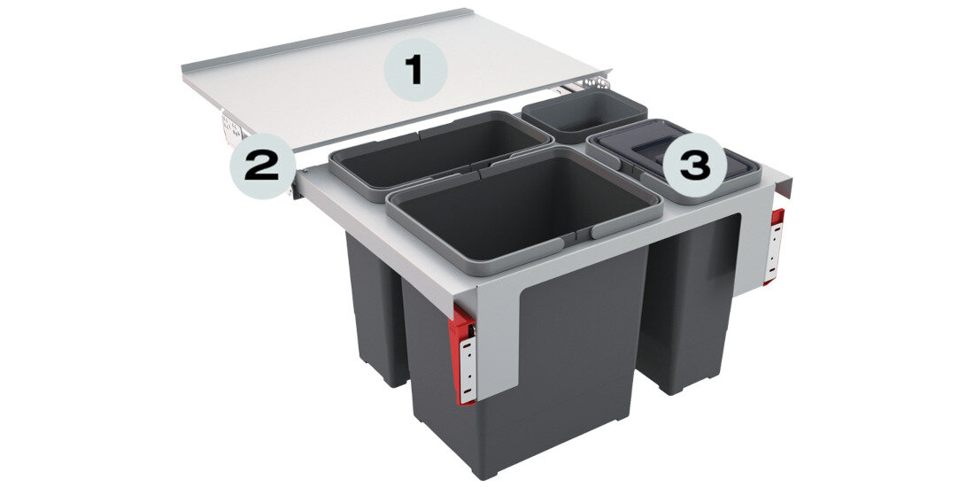 Sortownik odpadów FRANKE Sorter Garbo 60-3121.0200.680 18 l + 12 l + 8 lDuża pojemność wymiary długość szerokość głębokość trzypojemniki system segregacji potrzeby porządek wygoda komfort