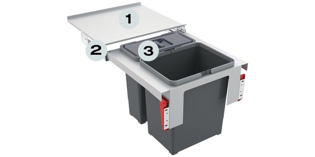 Sortownik odpadów FRANKE Sorter Garbo 45-2121.0200.692 18L + 12L Duża pojemność wymiary długość szerokość głębokość dwa pojemniki system segregacji potrzeby porządek wygoda komfort