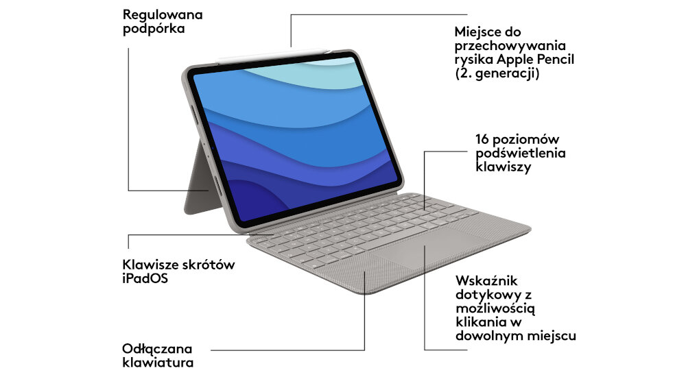 Etui na iPad Pro LOGITECH Combo Touch włączanie wyłączanie aplikacja logitech control kompatybilność