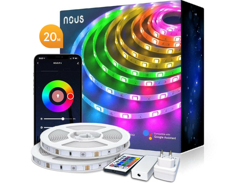 Taśma LED NOUS F3 5 m Wi-Fi długość 5 metrów z tworzyw sztucznych moc 36 W strumień świetlny 1700 lm do użytku wewnętrznego do oświetlenia bezpośredniego podkreśli wybrany akcent