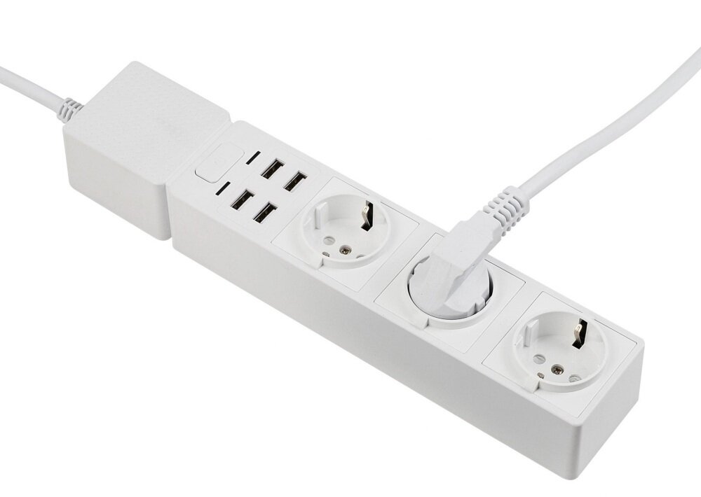 Listwa EDIMAX SP-1123WT niały kolor 3 wejścia AC typu EU 4 wejścia USB typu A 2,4 A długość 1,5 m sygnalizacja napięcia uziemienie włącznik