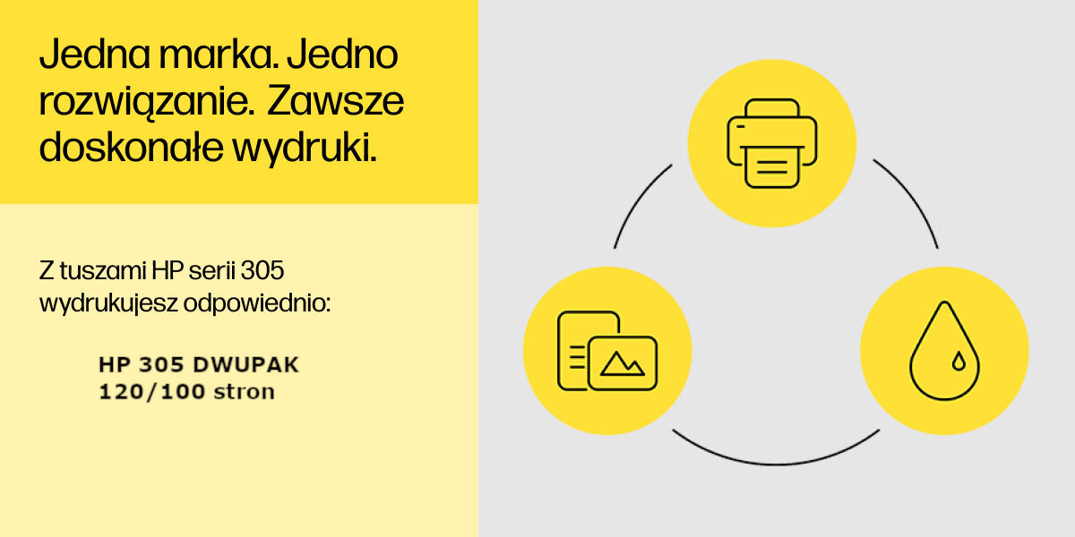 Tusz HP 305 czarny 2 ml, kolorowy 2 ml 6ZD17AE oryginalny niezawodność intensywne kolory długotrwałe rezultaty idealnie dopasowany do konkretnego modelu drukarki
wydruki odporne na blaknięcie odpowiedzialna produkcja opakowania wykonane z materiałów nadających się do recyklinu
wydajność na poziomie do 120 stron dla wkładu czarnego oraz do 100 stron dla tuszu trójkolorowego