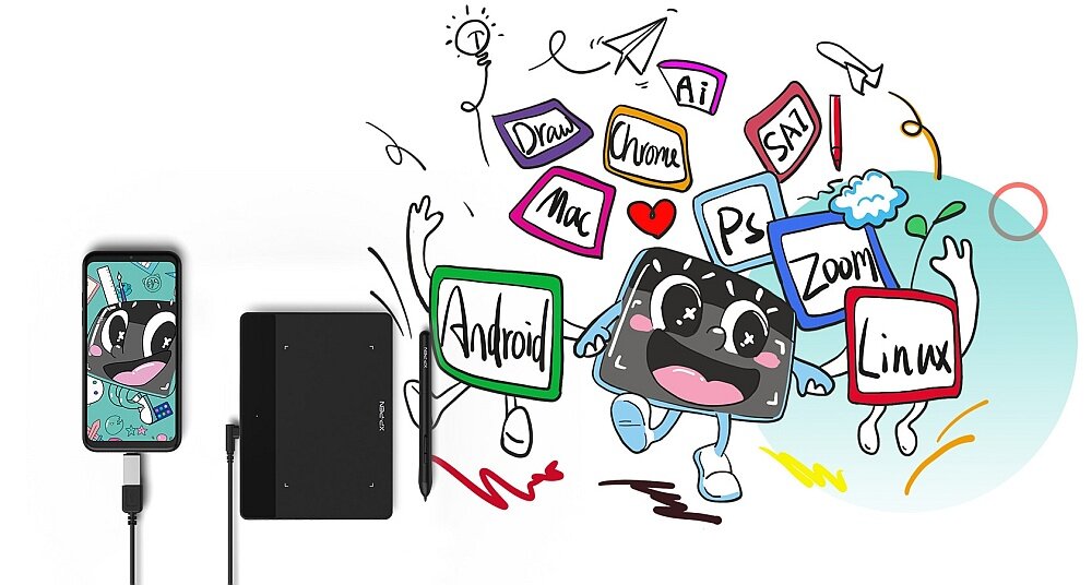 Tablet graficzny XP-PEN Deco Fun S  rysowanie pisanie projektowanie nacisk przekątna android windows komaptybilność usb grafika 