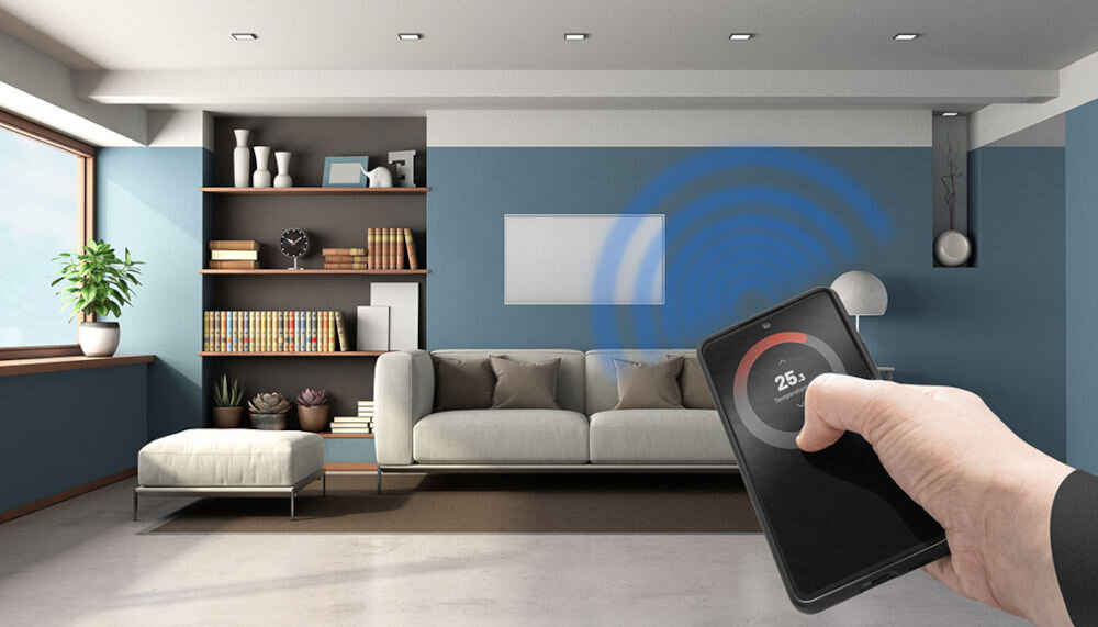 Panel grzewczy NEO TOOLS 90-105 funkcja sterowania za pomocą aplikacji Wifi Android i iOS dostosowanie ustawień zdalne sterowanie kontrolowanie parametrów z dowolnego miejsca aplikacja ustawienia temperatury czasu pracy intuicyjne ogrzewanie