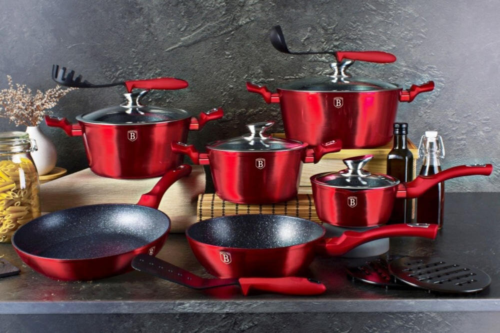 Patelnia wok BERLINGER HAUS Burgundy Metallic Line BH/1267N srednica 28 cm wykonanie wysoka jakosc wytrzymalosc rownomierne rozprowadzanie ciepla