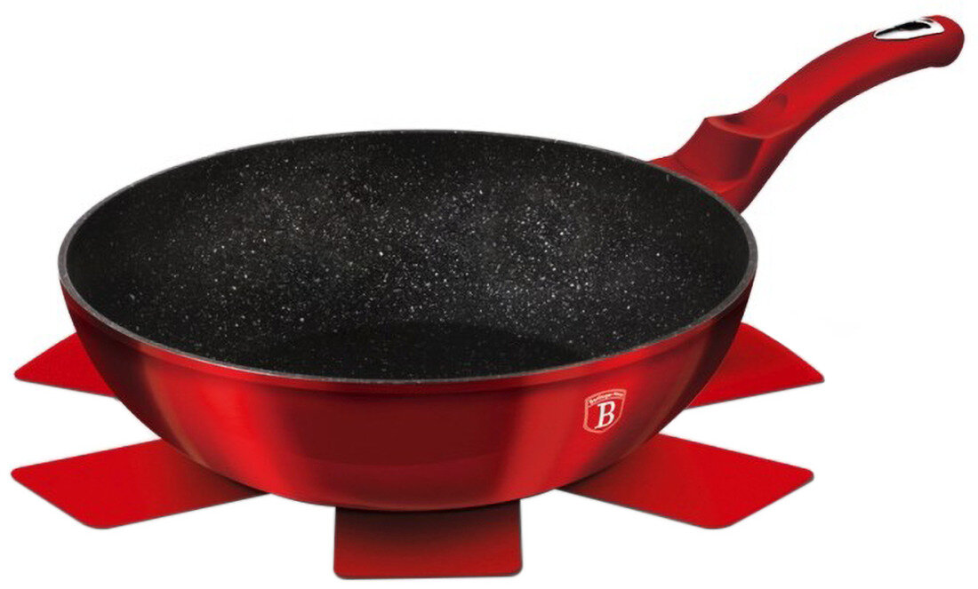 Patelnia wok BERLINGER HAUS Burgundy Metallic Line BH/1267N rozmiar mozliwosci raczka wygodna pewny chwyt
