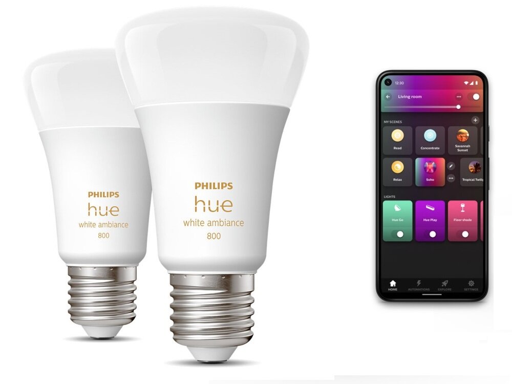Inteligentna żarówka LED PHILIPS HUE 212612 6W E27 (2 szt.) współpracuje z Amazon Alexa Apple HomeKit Google Assistant Microsoft Cortana sterowane za pomocą głosu komunikacaj Bluetooth Zigbee