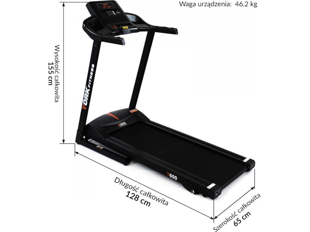Bieżnia elektryczna YORK FITNESS T600 wymiary